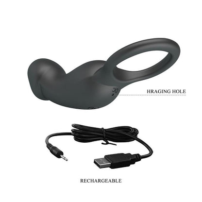 Trae Anillo Vibrador Silicona USB Negro