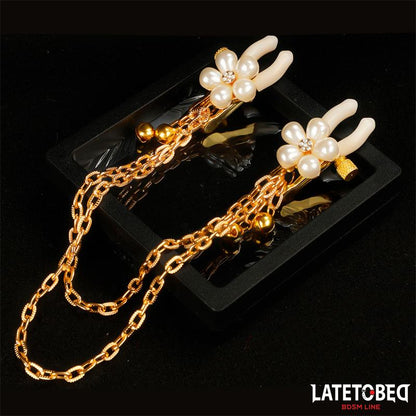 Pinzas para Pezones con Cadena y Flor de Perlas
