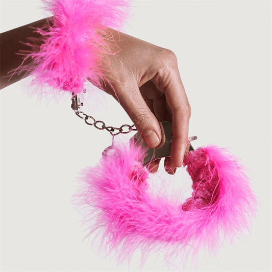 Esposas Metal con Plumas Rosa