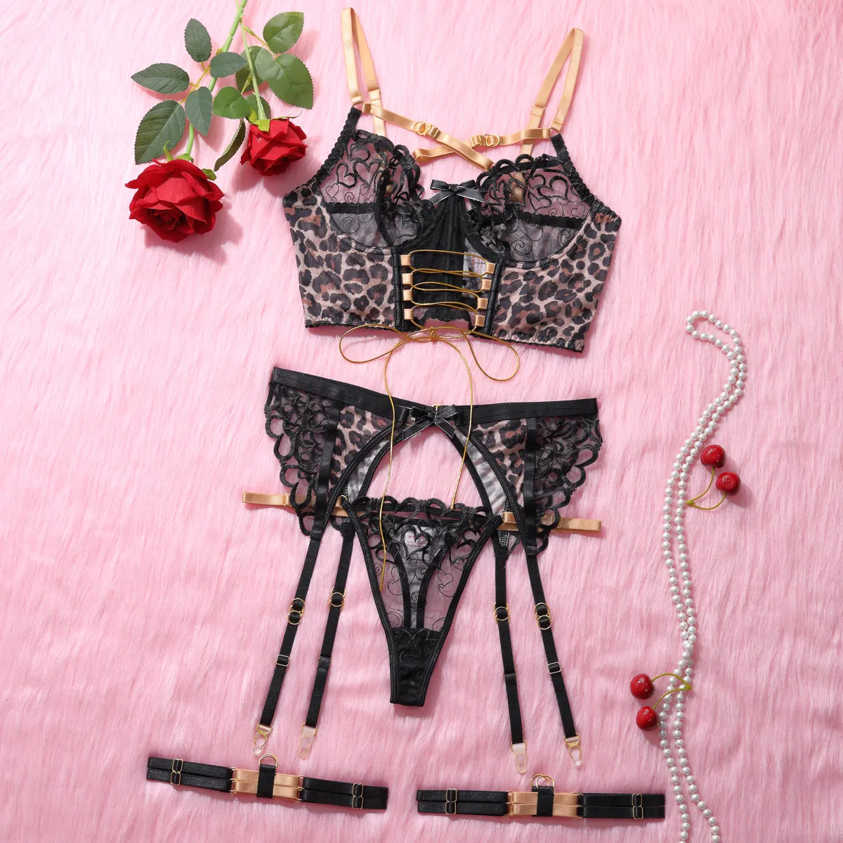 Conjunto sexy de leopardo con liguero